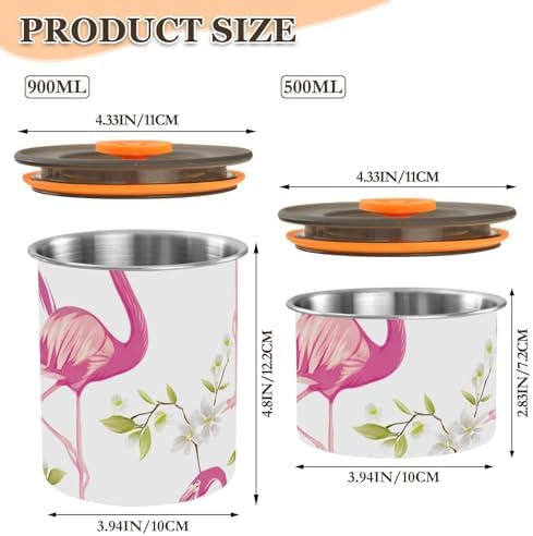 Pink Flamingos Coffee Canister with Lid Airtight Food Storage Containers 17OZ Stainless Steel Canisters Kitchen Food Organizer for Beans, Cereal, Pasta, Flour, Sugar, Snacks