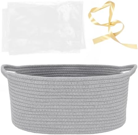 Woven Basket with Gift Bags and Ribbons, 14"X 10" X 6" Storage Basket Grey | Gift Storage Organizer Basket Bin Shelf Shelves Cotton Rope Basket for Nursery, Pet Toys