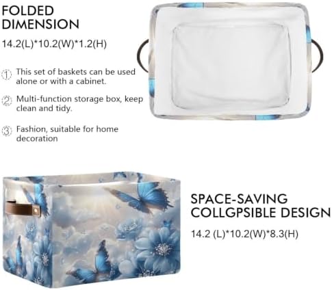 Foldable Storage Baskets Bins for Shelves Blue Butterfly Floral Storage Box Decorative Closet Organizers Baskets with Handles