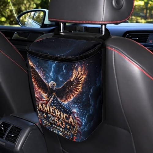American 250th Car Hanging Trash Can Eagle Patriotic Garbage Can with Adjustable Straps Universal Car Accessories Interior for SUV Trucks