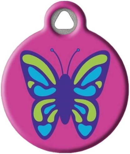 Wing It Lupine Pattern Personalized Pet ID Tag for Dogs and Cats, Silent Polymer Coated Stainless Steel Butterfly Nametag with Customized Identification Information, Large 1.25" Diameter