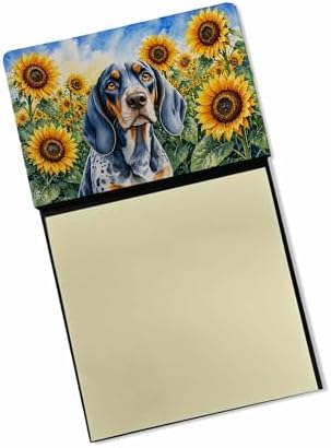 Caroline's Treasures Bluetick Coonhound in Sunflowers Watercolor Sticky Note Holder Refillable Dispenser Desk Accessory 3x3 Pad Gift