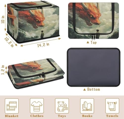 Animal Dragon Storage Bins with Zipper Lid Foldable Fabric Organizer Box with Handles Rectangular Closet Clothes Organizer Containers