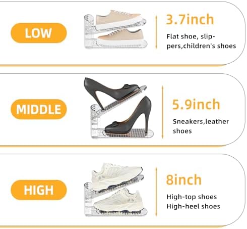 JOYZAN Clear Shoe Slots Organizer 16 Pack Adjustable Shoe Stackers for Closet Shoe Storage Space Savers 50% Shoe Rack Holder for Sneakers and Heels
