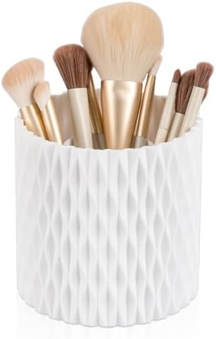 360 Rotating Makeup Brush Holder Make Up Brushes Organizer, Ripple White