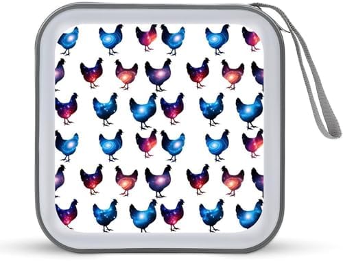 40-Capacity DVD CD Storage Wallet Chicken Lover Gifts Funny Rooster Chickens, Heavy-Duty Hard Shell Binder, Portable Organizer with Strap for Car Travel