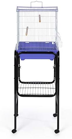 Prevue Pet Products Bird Cage Stand with Shelf, Black (SP445BLK) | Small Metal Cage Stand with Rolling Wheels, Bird Stands for Inside with Storage
