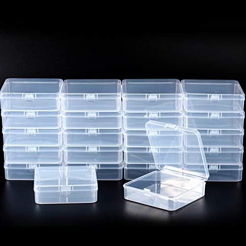 SATINIOR 24 Packs Small Clear Plastic Beads Storage Containers Box with Hinged Lid for Storage of Small Items, Crafts, Jewelry, Hardware(3.7 x 3.7 x 1.2 in)