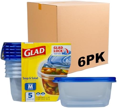 Glad GladWare Medium Rectangle Food Storage Containers, 24 Oz, 5 Ct, 6-Pk | Airtight, leak-resistant containers for soups, salads, and meal prep; microwave, dishwasher, and freezer safe