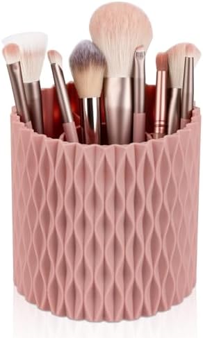 360 Rotating Makeup Brush Holder Make Up Brushes Organizer, Ripple Pink
