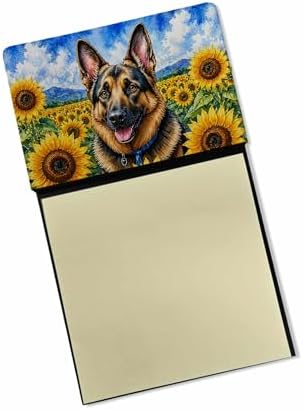 Caroline's Treasures German Shepherd in Sunflowers Watercolor Sticky Note Holder Refillable Dispenser Desk Accessory 3x3 Pad Gift