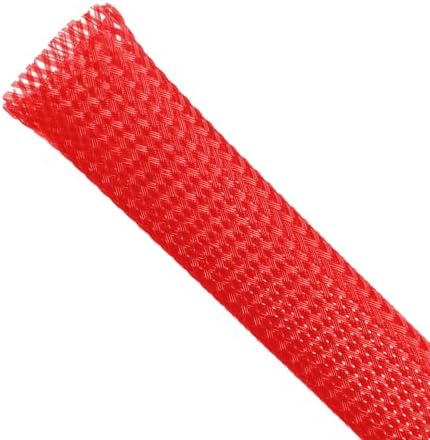 Braided Sleeving, PET Expandable Cable Sleeve, Mesh Cable Management for TV, Computer, Home Theater, Flexible Cord Protectors from Pets No Chew (Red, 3/8" x 100ft)