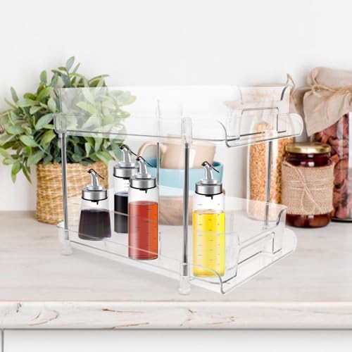 Didiseaon Bathroom Vanity Organizer Countertop with Slide-out Pull Drawer, Made of Pet and Stainless Steel, Desktop Placement Storage Rack for Bathroom and Kitchen Supplies