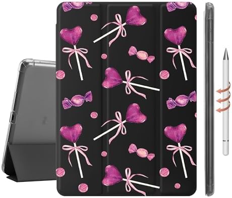 Cute Bow Lolipop Case for 11" iPad Pro 2022/2021/2020/2018, Clear TPU Smart Stand Back Cover with Pencil Holder, Auto Wake/Sleep Foldable Shockproof Protective Case