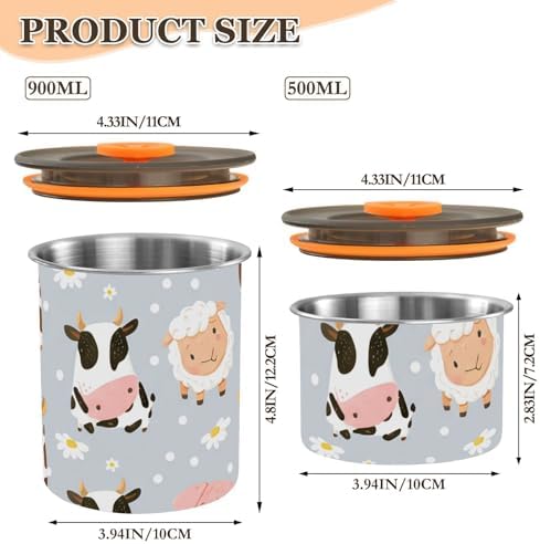 Cute Cows Coffee Canister with Lid Airtight Food Storage Containers 17OZ Stainless Steel Canisters Kitchen Food Organizer for Beans, Cereal, Pasta, Flour, Sugar, Snacks
