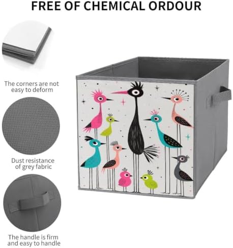 Colorful Birds Storage Bin with Handles, Oxford Fabric Foldable Storage Cube Organizer for Clothes, Towels, Bedroom, Living Room, Home Organization