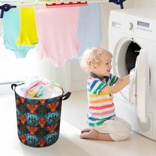 Collapsible Laundry Hamper with Handles Flame Dragon Phoenix Western Myth, Large Waterproof Clothes Basket for Bedroom, Bathroom, and Toy Storage Organization