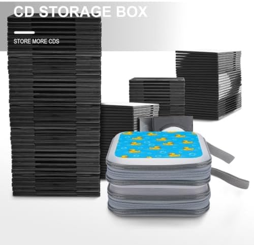 CD Case Holder with 40 Capacity, Rubber Ducks Disc Organizer Binder | Portable DVD Case, Cute Yellow Rubber Ducks, Sturdy Zipper, Carry Handle, Hard Plastic Car Accessories