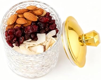 Clear Acrylic Diamond-Cut Storage Jar with Gold Lid – Airtight Decorative Container for Bathroom, Kitchen & Home Organization – Elegant Jar for Cotton Pads, Bath Salts & Snacks