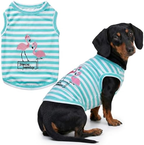 Parisian Pet Flamingo Dog Shirt – 100% Cotton Striped Shirts for Large Dogs – Sleeveless Puppy Vest – Lightweight and Breathable Pet Apparel – Pullover Summer Dog Clothes - Stretchy T Shirts for Dogs