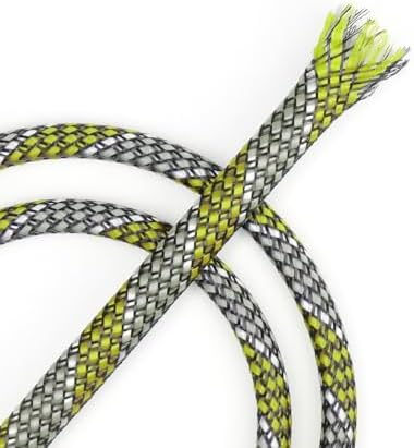 New Braid Sleeve,PP Cotton PET Braided Sleeve Tube Soft Wire Wrap Insulated Cable Protection Line Harness Sheath Daily Household Wire Management (Yellow White Grey, 8mm (5/16")-19ft)