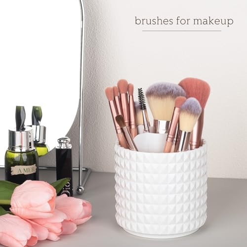 360 Rotating Makeup Brush Holder Make Up Brushes Organizer, Masonite White