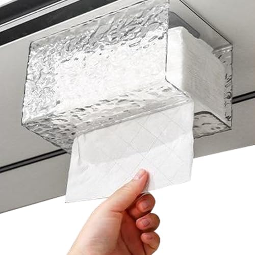 Wall Mounted TissueBox Holder - Multipurpose Clear TissueBox, Portable Adhesive Holder | Long Lasting Water rippleTransparentBox, Creative Fashion Wall Mount Organizer for Tissues Paper Napkins