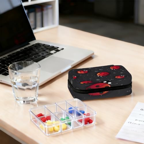 Travel Pill Organizer Black Polka Dot Ladybug Small Pill Case