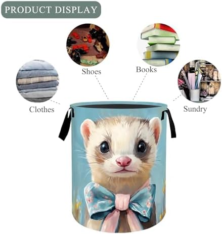Cute Ferret Laundry Basket Hamper, Organizer Bins Gifts for Women Kids, Pet Foldable Waterproof Clothes Hamper Handles Storage Bucket for Bedroom Bathroom Room Decor 19.7"x15.7"