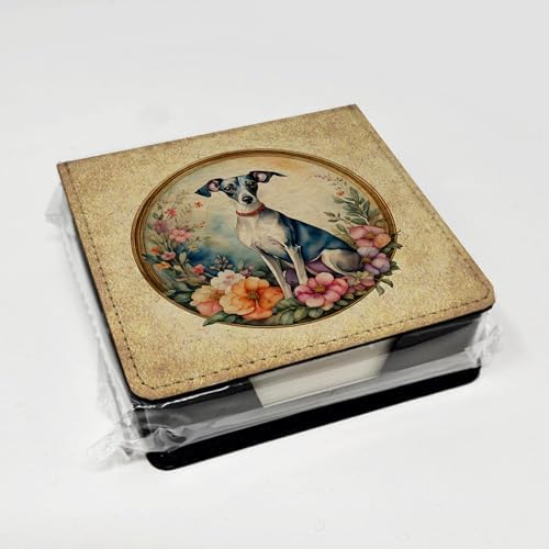 Caroline's Treasures Italian Greyhound and Flowers PU Leather Note Paper Holder with Artist-Designed Cover, Desk Accessory, Office Gift