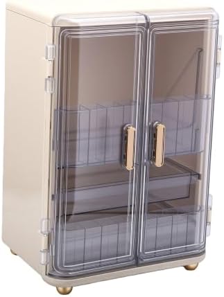 GOWENIC Makeup Organizer with Doors 3 Tier Cosmetic Storage Box Transparent Skincare Organizer Large Capacity for Lipstick Brushes Jewelry Vanity Tabletop Bathroom Countertop