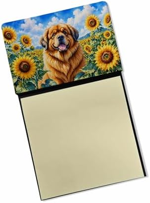 Caroline's Treasures Tibetan Mastiff in Sunflowers Watercolor Sticky Note Holder Refillable Dispenser Desk Accessory 3x3 Pad Gift