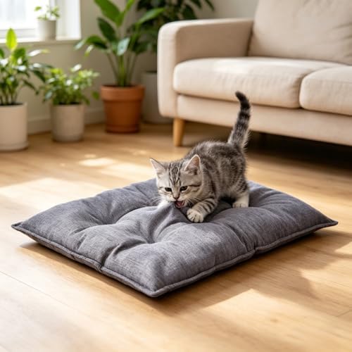 Chew Proof Dog Bed for Crate, Indestructible Durable Kennel Mat with Reinforced Corners, Large Washable Chew Resistant Pet Pad for Small Chewers (Beige, 29"×23")