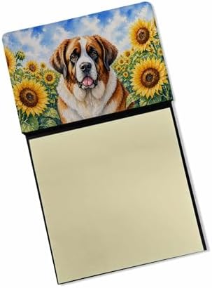 Caroline's Treasures Saint Bernard in Sunflowers Watercolor Sticky Note Holder Refillable Dispenser Desk Accessory 3x3 Pad Gift