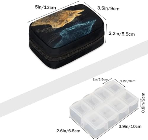 Pill Organizer Box Black cat Animal 7-Day Weekly Medicine Pill Case Travel Pill Container Portable Pill Holder Storage Purse Bag Small Compact Size for Vitamin Supplement Birth Control