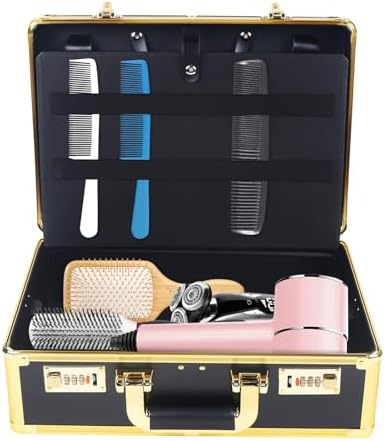 Professional Barber Case, Beauty Salon Barber Case with Code Lock, Hair Stylist Tool Kits Organizer Hairdresser Tool Box for Beauty Salon Makeup Artist (Gold)