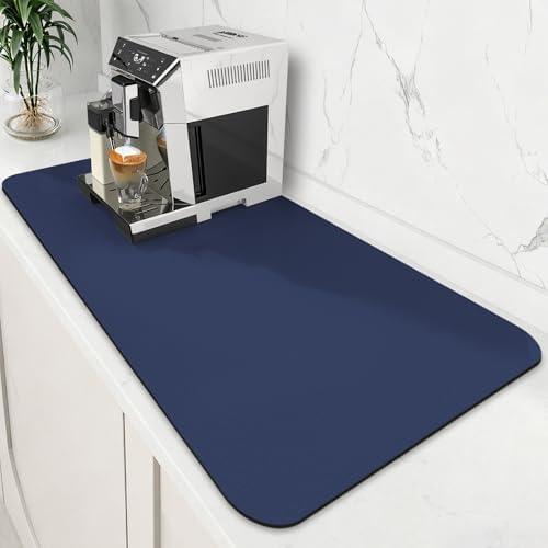 Coffee Mat Super Absorbent Dish Drying Mat Coffee Bar Mat 18"x 36", Blue