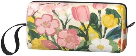 Spring Floral Bouquet Makeup Bag for Women with Wrist Strap | Durable 600D Oxford Fabric Cosmetic Organizer,Compact Travel Pouch with Handle for Gym & Daily Use
