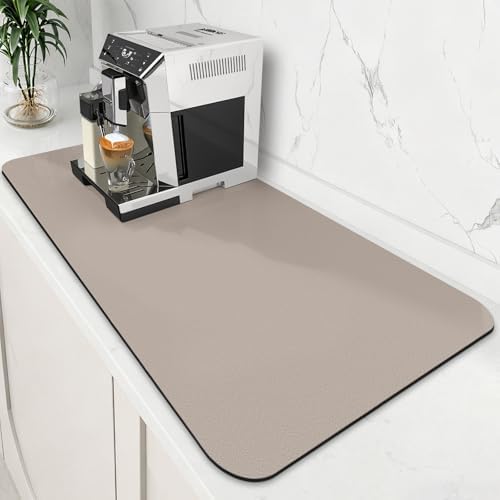 Coffee Mat Super Absorbent Dish Drying Mat Coffee Bar Mat 18"x 36", Khaki