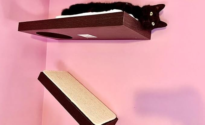 PetFusion Cat Activity Wall Shelves, 3 Piece Set, Wall Mount | Sisal Surfaces for Scratching and Plush Pad to Lounge, Neutral Design and Color Tones