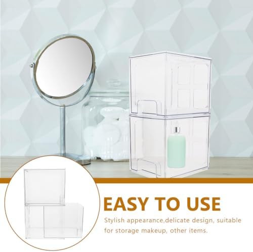 TEHAUX Makeup Organizer Box Storage Container with Drawers 2 Pcs Large Storage Capacity Pet Material Desktop Cosmetic Organizer with Stylish Simple Design for Makeup and Skincare