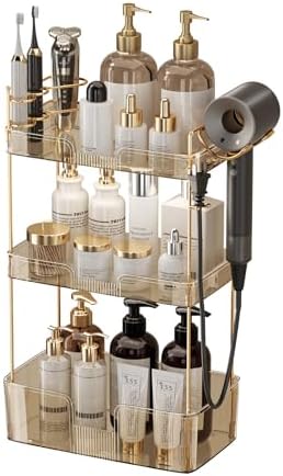 YCIA&DONE Luxury Bathroom Counter Organizer, Large Makeup Organizer Countertop, Shelf Organizer, Vanity Tray, Easily Assemble for Bathroom Organizers and Storage, Undersink, Cabinet,3 Tiers Amber