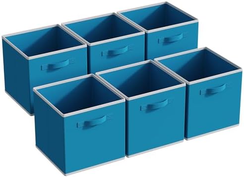 MAX Houser 6 Pack Foldable Fabric Storage Bins with Dual Handles, Blue | 6 pack cloth storage bins with dual carry handles, Foldable Storage Cubes Organizer Baskets, ideal for home bedroom closet