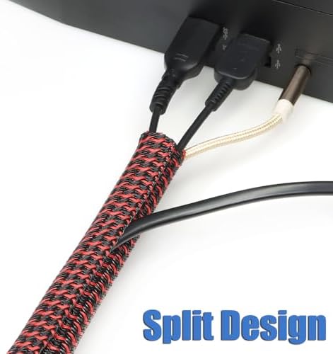 10ft PET Braided Cable Sleeve 1/3 inch(8mm) Wire Protector Cable wrap Wire Covers for Cords Cable Sleeves Cord Management Cable Management Sleeve(Red Black)