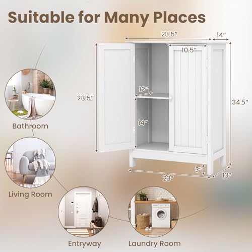 COSTWAY Bathroom Storage Cabinet, Freestanding Bathroom Organizers and Storage with Doors & Adjustable Shelf, Wooden Floor Cabinet for Home, Living Room, Entryway, Kitchen (White) | Storage with Doors & Adjustable Shelf, Wooden Floor Cabinet for Home, ...