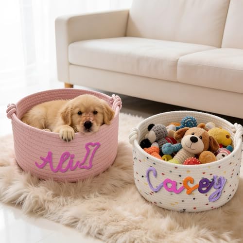Personalized Dog Toy Basket Custom Pet Toy Storage Bin Customized Puppy Gifts Decoration Organizer for Living Room
