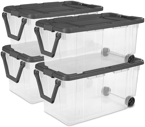 Sterilite Modular Stacker Box with Latching Lid, 160 Quart, 4-Pack | Clear Plastic Storage Bins - Stackable Organizing Container Boxes for Closet, Bathroom, and Office