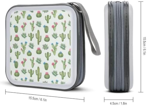 DVD Case 40 Capacity Cactus Flower CD Holder Organizer Zipper Wallet | Disc Collection Storage Bag for Music Movie Game, Cactus Flower Hard Plastic, Hand Strap