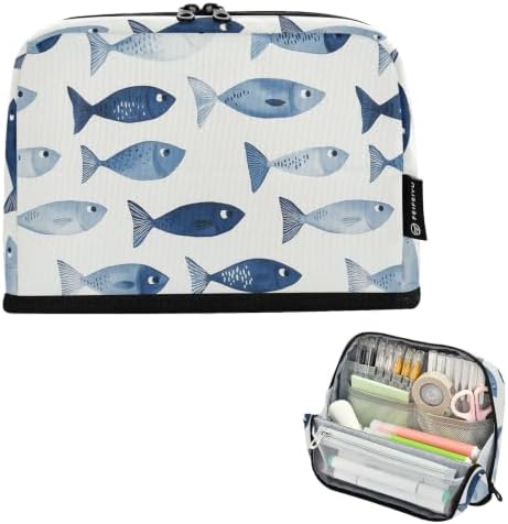 Small Fish Blue Pencil Case for Kids Girls Boys | Large Pencil Pouch Pen Bag Holder with Big Capacity