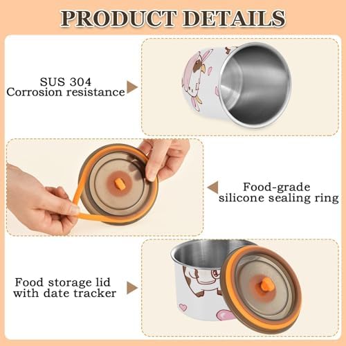 Cute Cartoon Cows Coffee Canister with Lid Airtight Food Storage Containers 17oz Stainless Steel Canisters Kitchen Food Organizer for Beans, Cereal, Pasta, Flour, Sugar, Snacks